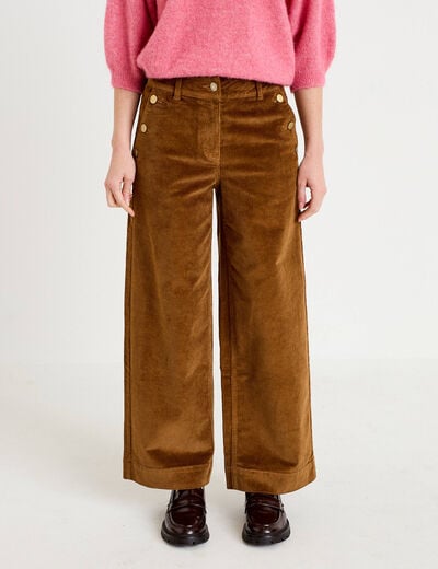 Pantalon bootcut taille haute velours marron femme