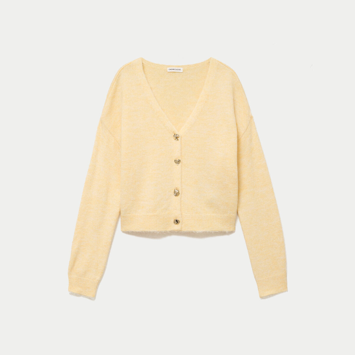 Gilet col v manches longues jaune clair femme