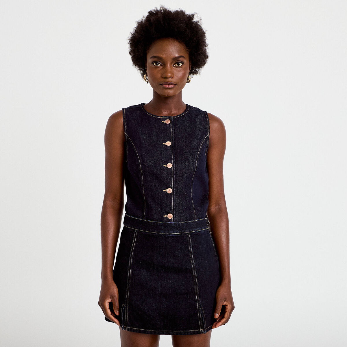 Jupe-short trap&egrave;ze en jean denim brut femme