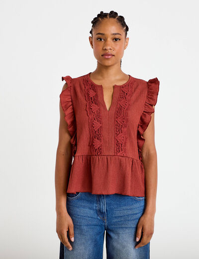 Blouse sans manches col v vieux rose femme