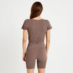 Crop top sans couture col rond marron clair femme