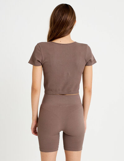 Crop top sans couture col rond marron clair femme