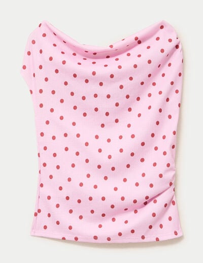 Top pliss&eacute; col bardot sans manches rose clair femme