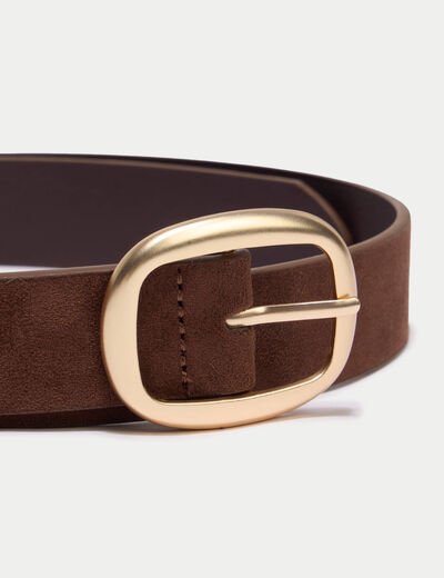 Ceinture large aspect daim marron fonc&eacute; femme