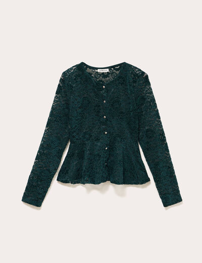 Blouse p&eacute;plum dentelle vert fonc&eacute; femme