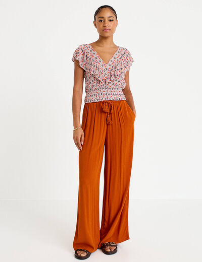 Pantalon large taille standard orange fonc&eacute; femme