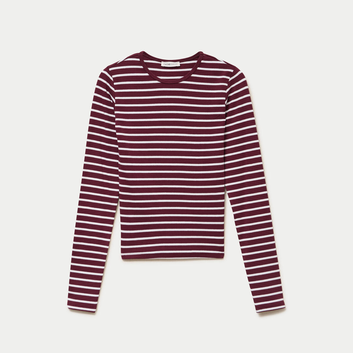 T-shirt ajust&eacute; col rond manches longues rose femme