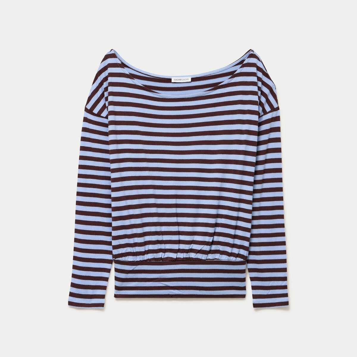T-shirt col bateau manches longues bleu femme