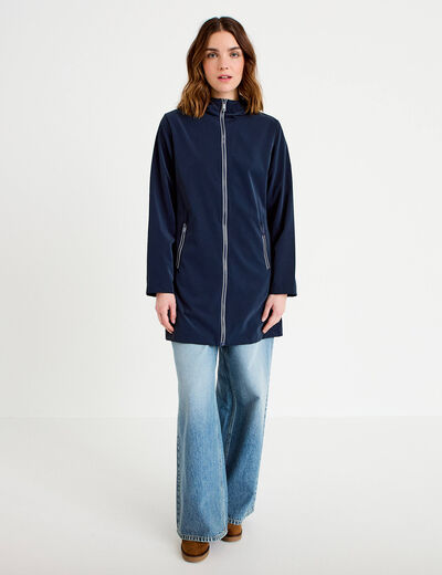 Parka &agrave; capuche manches longues bleu marine femme