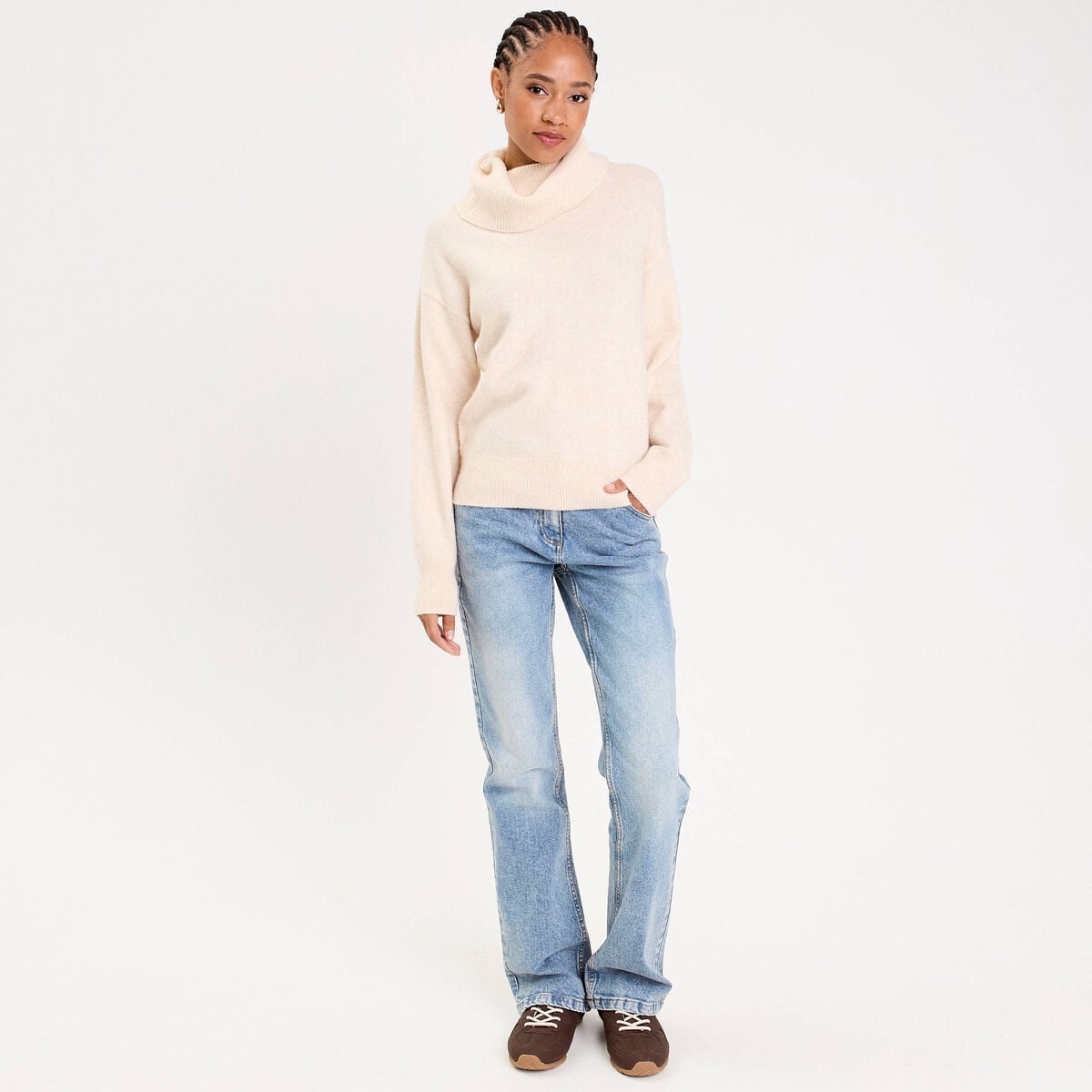 Pull avec col roul&eacute; ecru femme