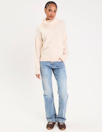 Pull avec col roul&eacute; ecru femme
