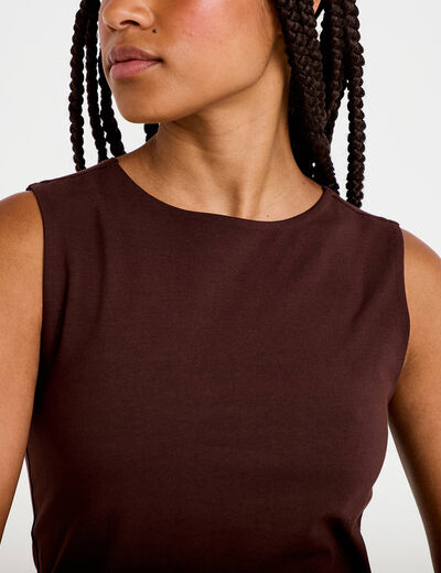 D&eacute;bardeur cropped marron fonc&eacute; femme