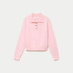 Polo manches longues col chemise rose clair femme