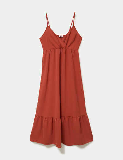 Robe d&eacute;collet&eacute; bretelles &eacute;vas&eacute;e orange fonc&eacute; femme