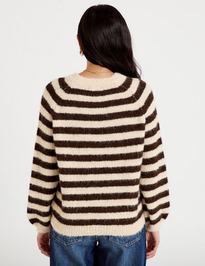 Pull ample col rond manches longues ivoire femme