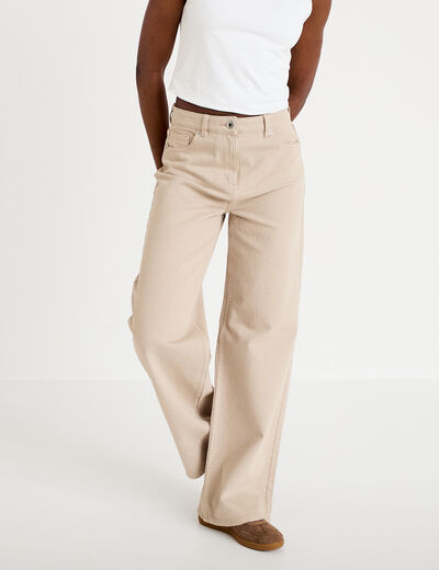 Jean wide leg taille haute beige femme