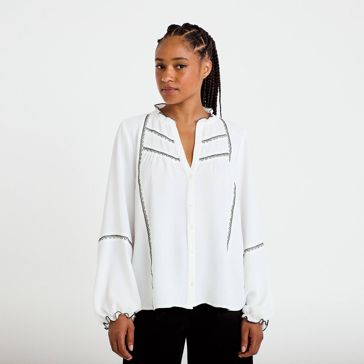 Blouse manches longues ecru femme