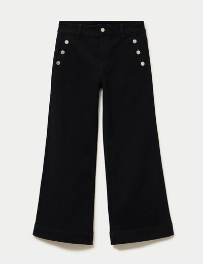 Jean wide leg cropped taille haute denim noir femme