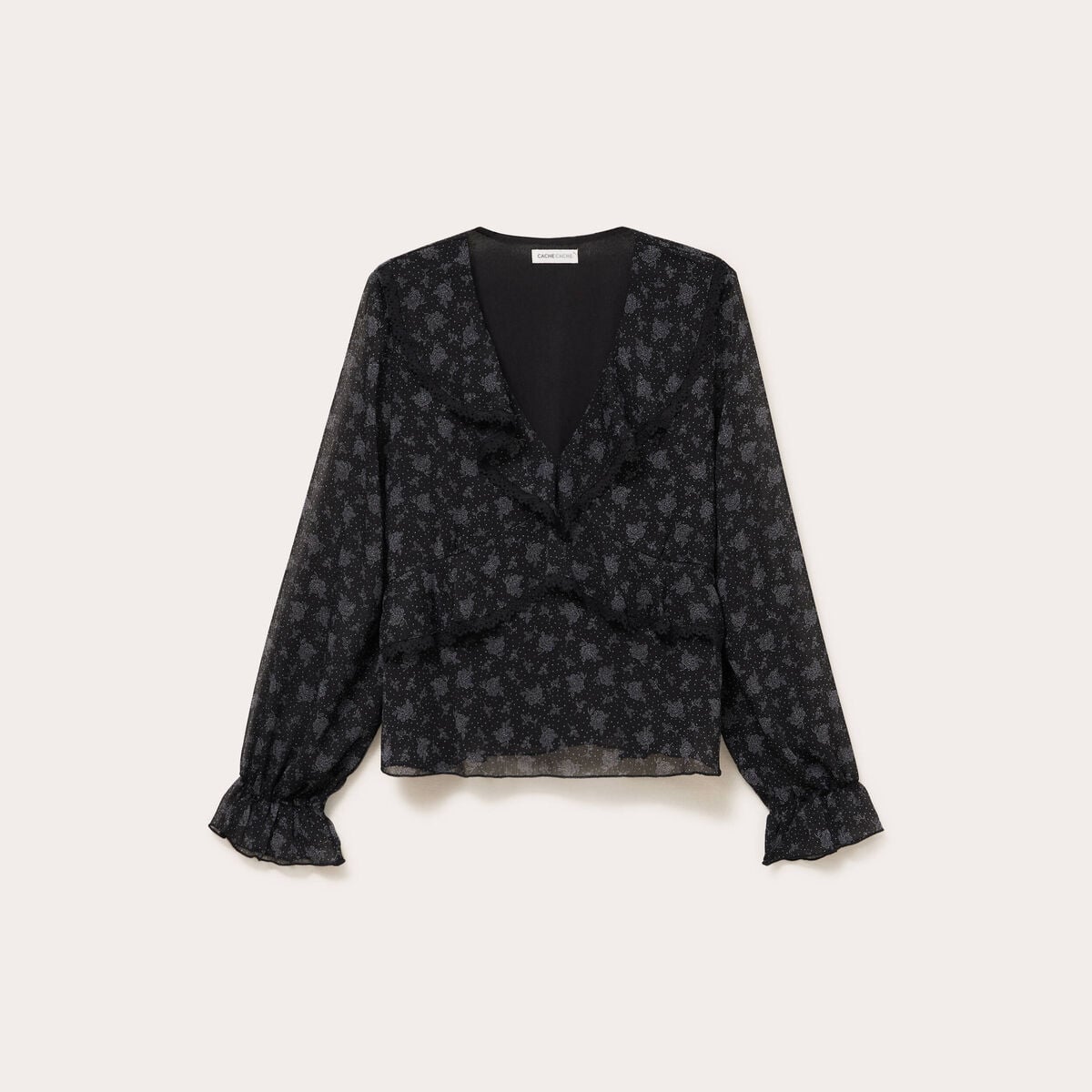 Blouse droite courte manches longues noir femme