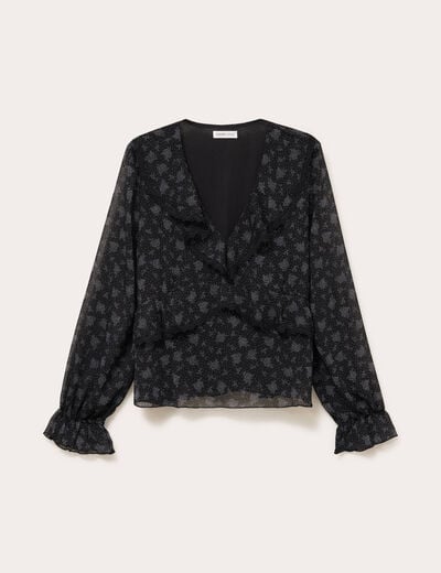 Blouse droite courte manches longues noir femme