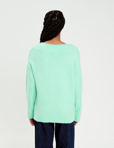 Pull oversize col v manches longues vert menthe femme