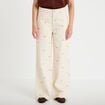Jean wide leg taille haute brod&eacute; denim blanc femme