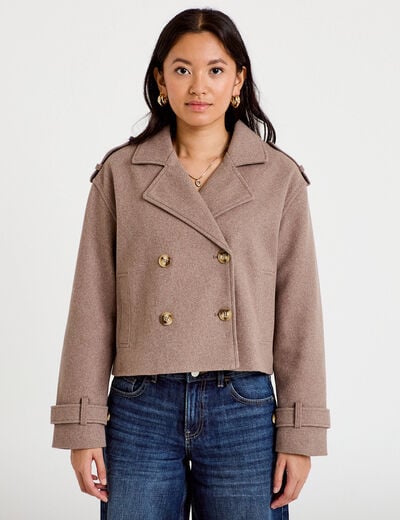 Trench court boutonn&eacute; taupe femme