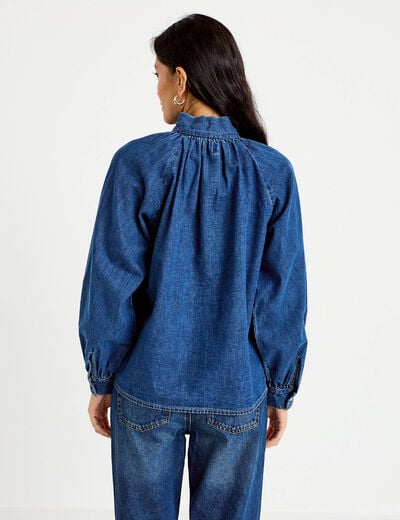 Chemise ample en jean col montant denim stone femme