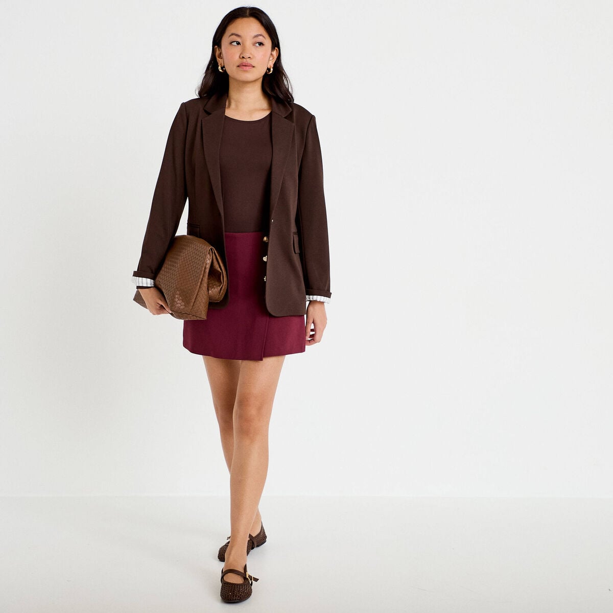 T-shirt uni &agrave; manches longues marron fonc&eacute; femme