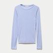T-shirt ajust&eacute; col rond manches longues bleu clair femme