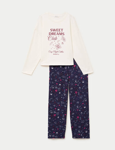 Pyjama manches longues bleu femme
