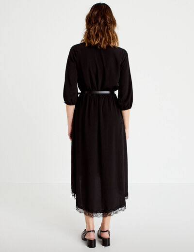 Robe longue &eacute;vas&eacute;e col v dentelle noir femme