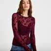 T-shirt ajust&eacute; manches longues prune femme