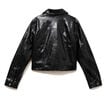 Veste droite cropped en similicuir noir femme