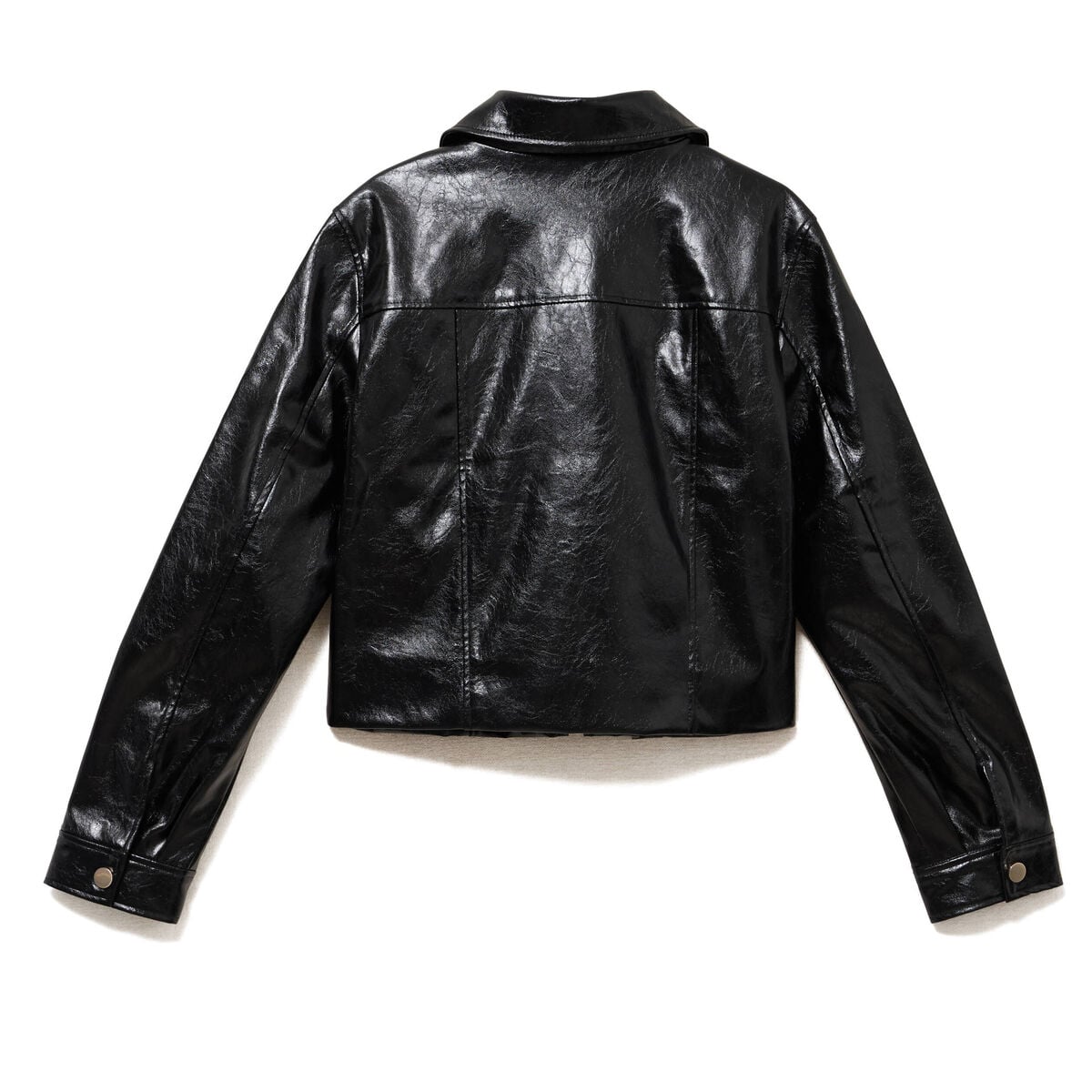 Veste droite cropped en similicuir noir femme