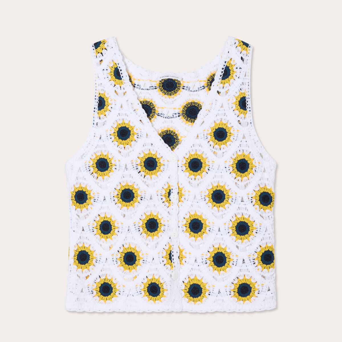 D&eacute;bardeur crochet boutons ecru femme