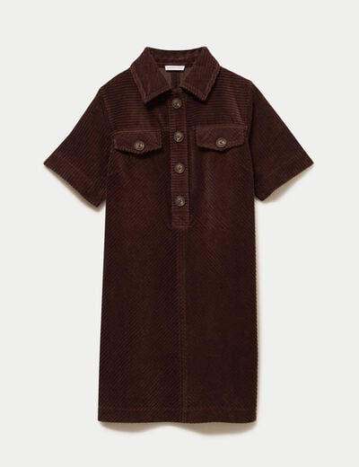 Robe courte droite en velours coton marron fonc&eacute; femme