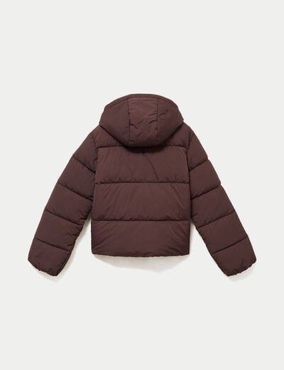 Doudoune droite cropped &agrave; capuche marron fonc&eacute; femme