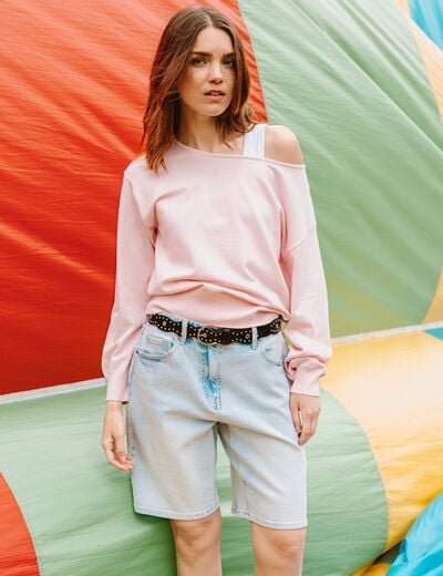 Bermuda large en jean denim bleach femme