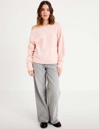 Pull col bateau rose clair femme