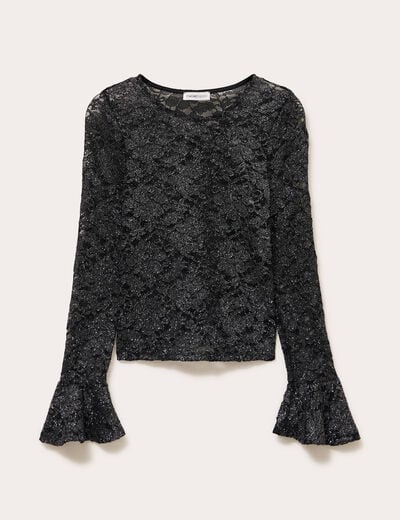 T-shirt manches longues dentelle noir femme
