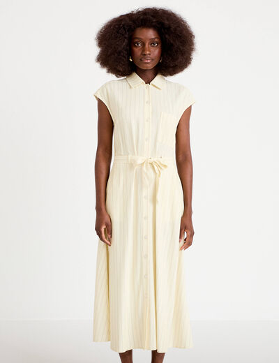 Robe midi &eacute;vas&eacute;e manches tr&egrave;s courtes jaune pastel femme