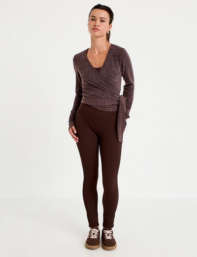 Leggings taille haute sans couture marron fonc&eacute; femme