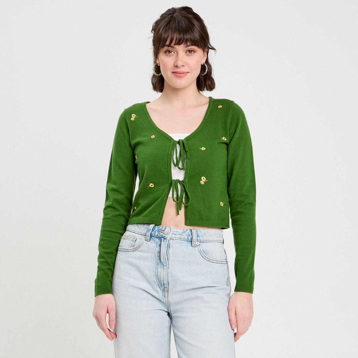 Gilet avec broderie vert femme