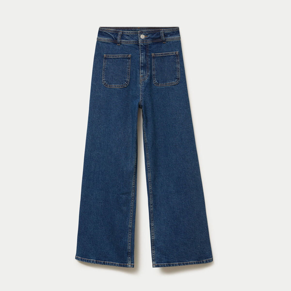 Jean wide leg cropped taille haute denim stone femme