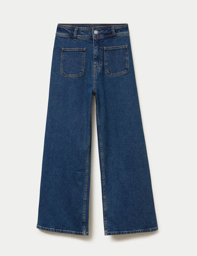Jean wide leg cropped taille haute denim stone femme