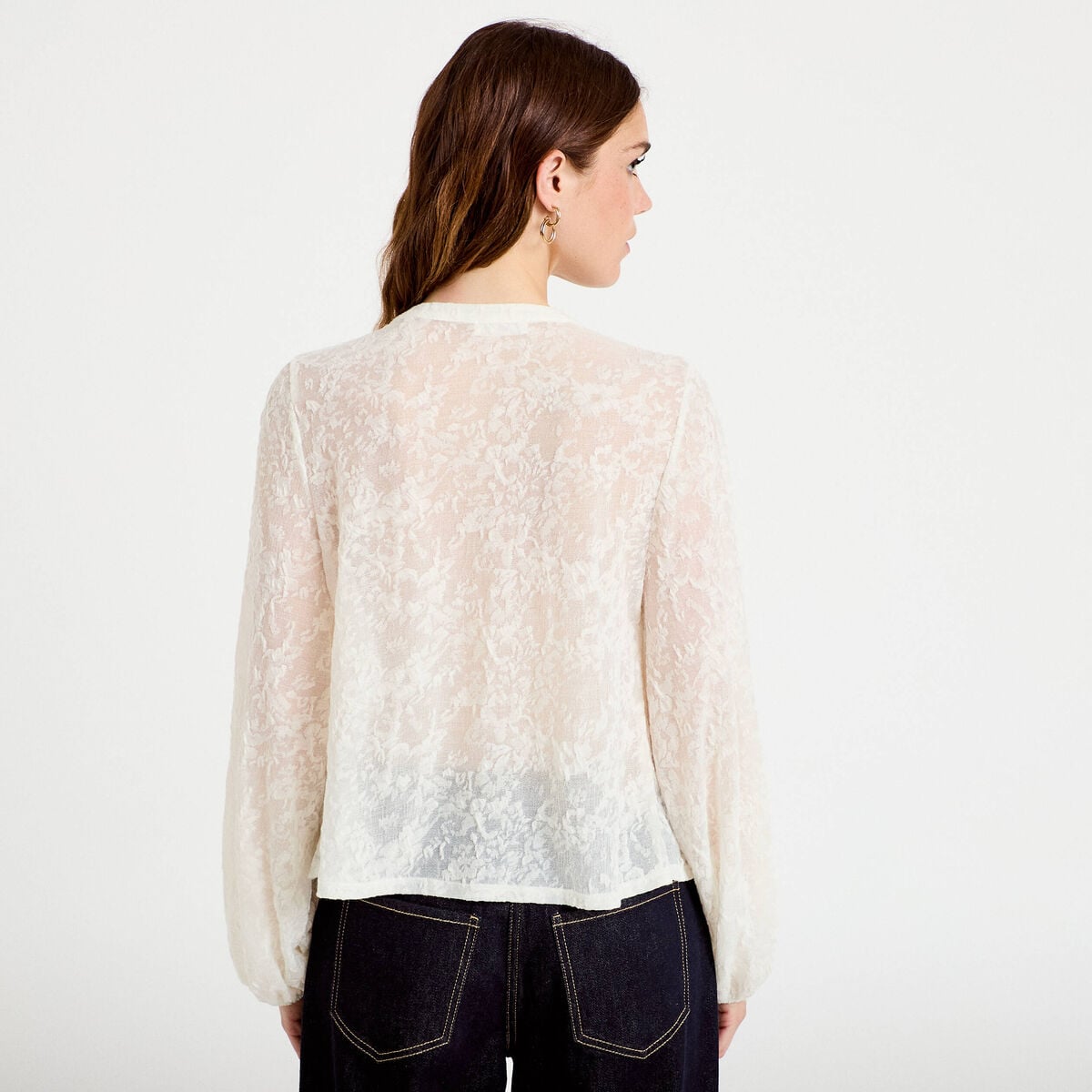 Blouse maille fantaisie ecru femme