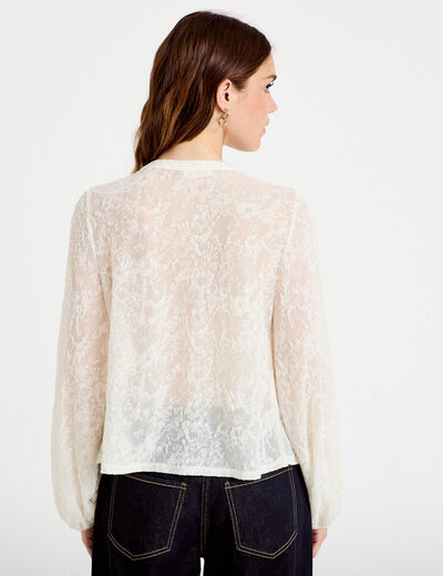 Blouse maille fantaisie ecru femme