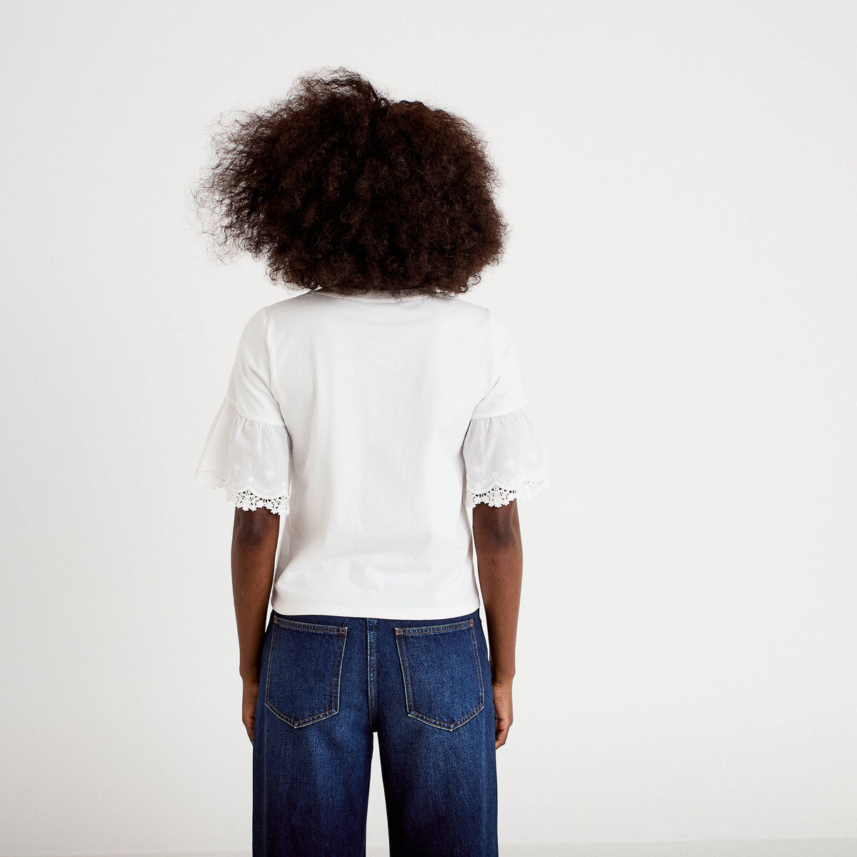 T-shirt broderie manches courtes ecru femme