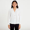 Blouse droite col v manches longues ecru femme